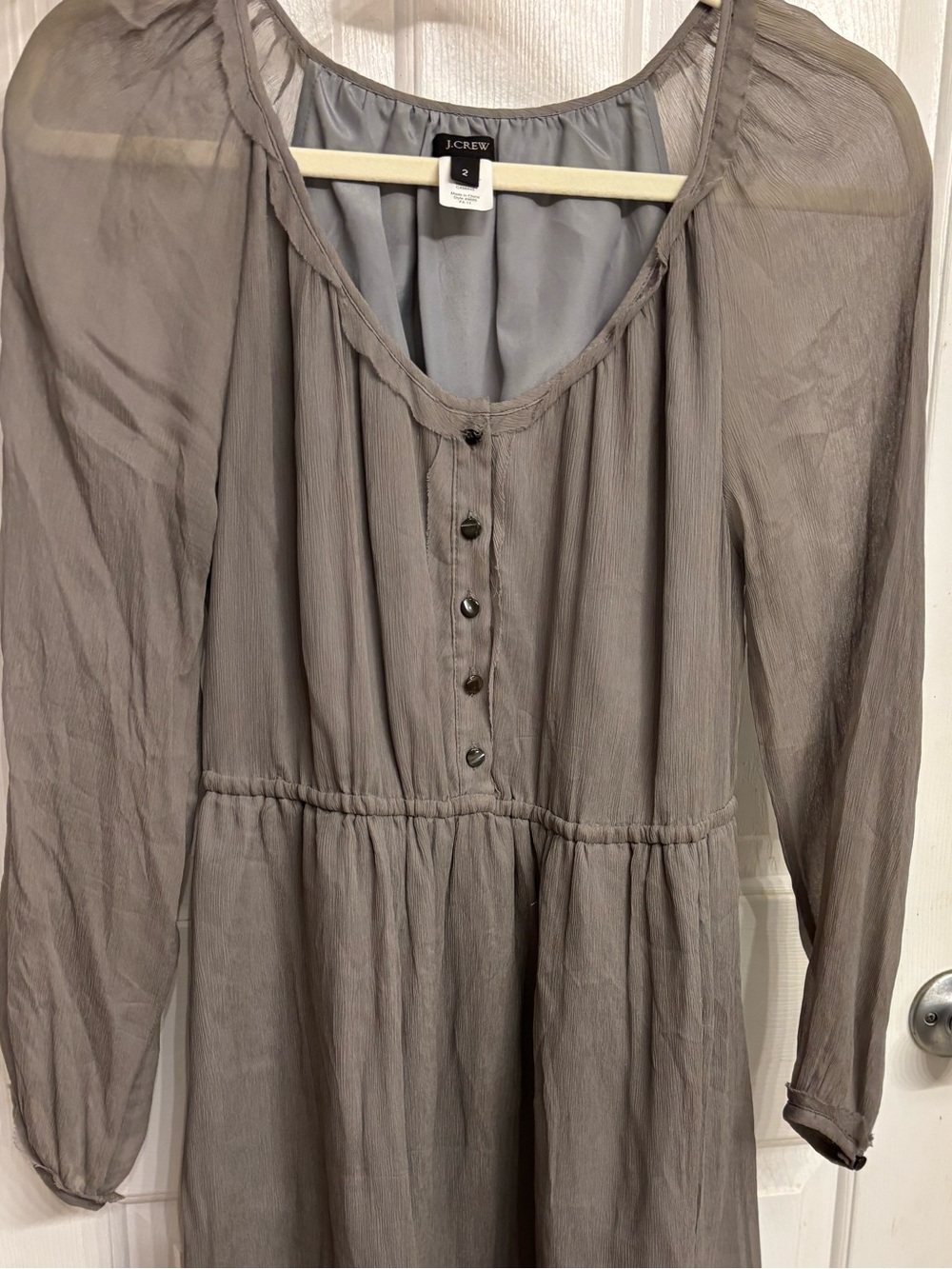 J. Crew Taupe/Grey Long Sleeve Button-Front Dress